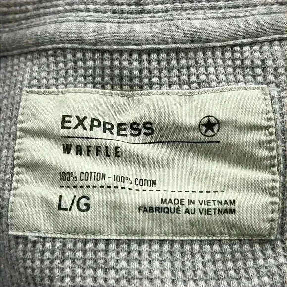 Express Sweater Gray Men’s Large 100% Cotton Waffle Knit Shawl Collar - Picture 4 of 8